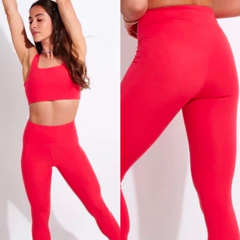 ☀️ GIRLFRIEND COLLECTIVE Geranium Red Orange Tart Leggings Size Medium High Rise